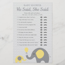 Yellow Elephant Baby Dusche sagte er sagte, sie sa Flyer