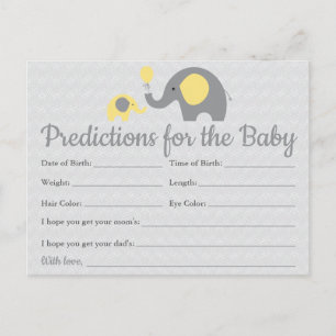 Yellow Elephant Baby Predictions Cartes Baby showe