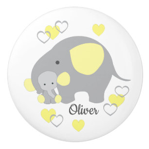 Yellow Elephant Boy Baby Kinderzimmer Hearts Dress Keramikknauf