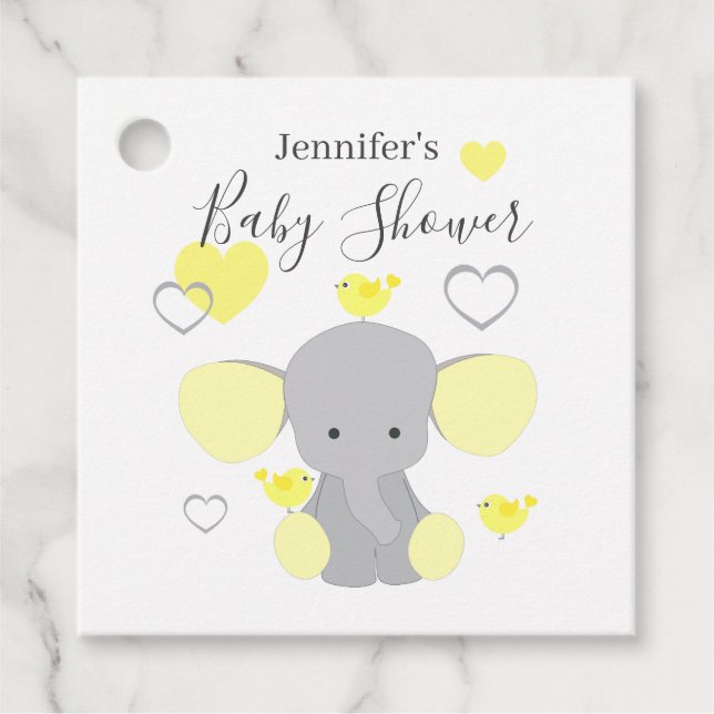Yellow Elephant Boy Girl Baby Dusche Party Geschenkanhänger (Vorderseite)