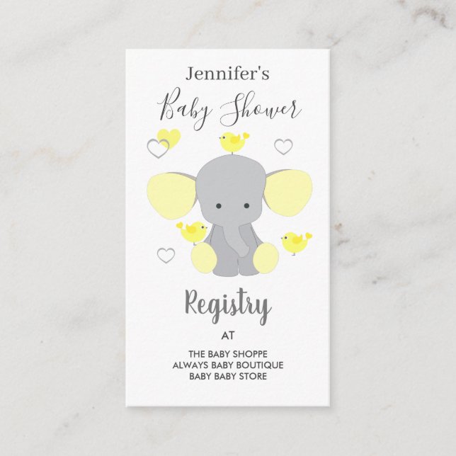 Yellow Elephant Boy Girl Baby Shooter Registry Begleitkarte (Vorderseite)