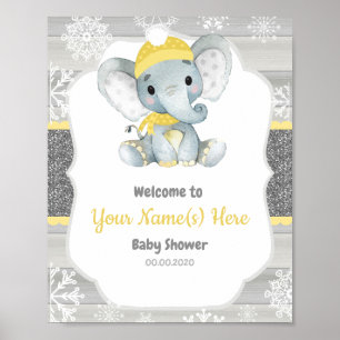Yellow Elephant Winter Willkommenszeichen Poster