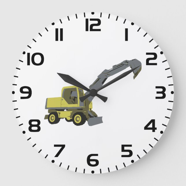 Yellow Excavator Construction Machinery Große Wanduhr (Vorderseite)