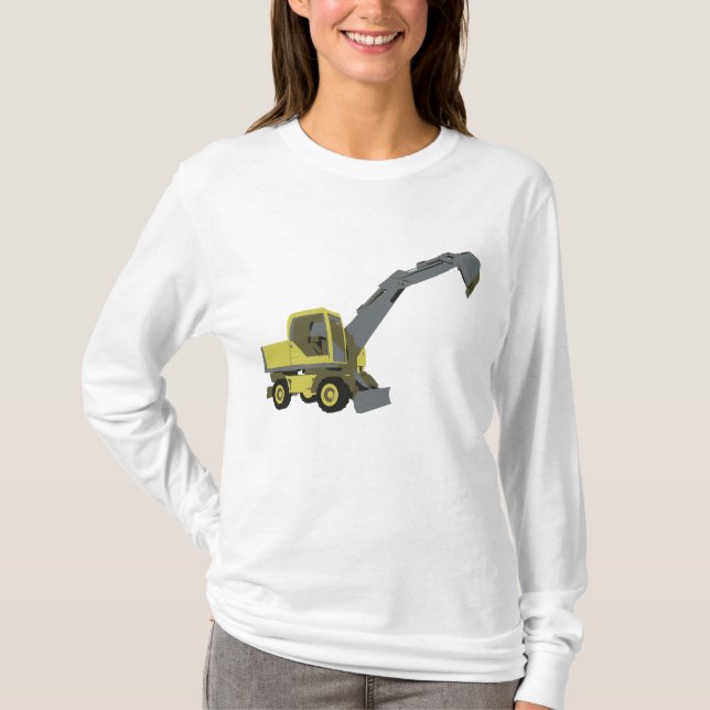 Yellow Excavator Construction Machinery T-Shirt (Vorderseite)