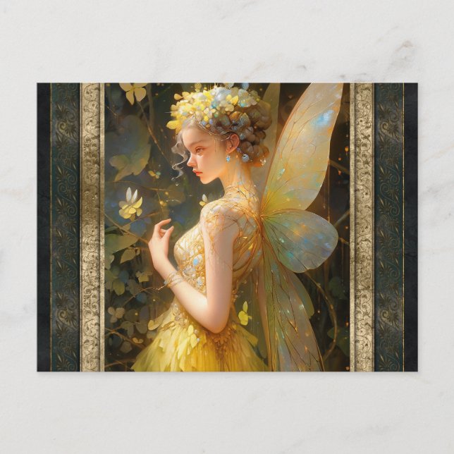 Yellow Fairy Woman Fantasy Art Postkarte (Vorderseite)