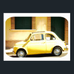 Yellow Fiat 500, Cinquecento, in Italy Poster<br><div class="desc">Shot of a yellow Fiat 500, Cinquecento, taken on an autumn morning in Abruzzo, Italy. A great vintage shot of a classic car, ideal for that retro look.</div>