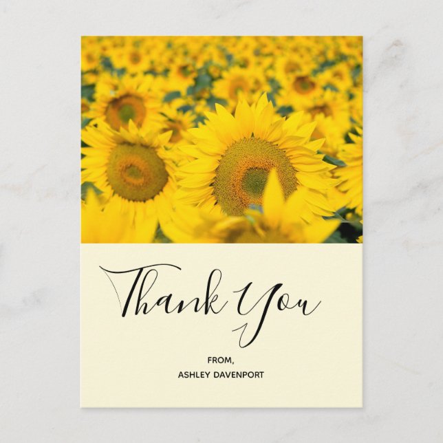 Yellow Field of Sunflowers Danke Postkarte (Vorderseite)