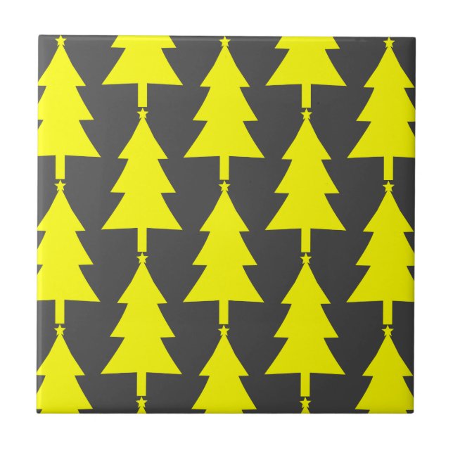 Yellow Fier Christmas Trees Pattern Fliese (Vorderseite)