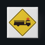 Yellow Fire Truck Warning Sign Button<br><div class="desc">Show your support for first responders with this classic fire truck warning sign button pin. The high contrast yellow and black emergency vehicle graphic is printed with a glossy finish for a professional look. Pin it to your jacket, backpack, or hat to display your firefighter pride or use them as...</div>