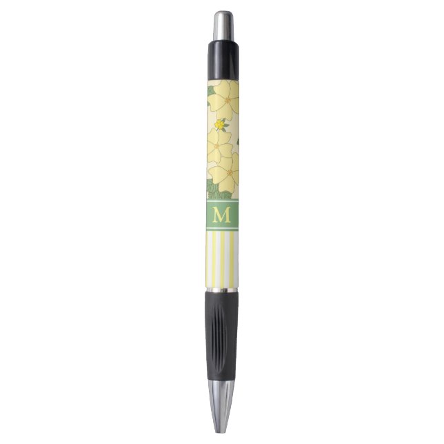 Yellow Floral and Stripes Personalised Kugelschreiber (Vorderseite Vertikal)