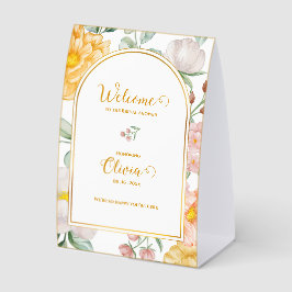 Yellow Floral Arch Design Bridal Shower Welcome  Tischaufsteller
