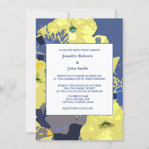 Yellow Floral Blätter Dusty Blue Künstlerisch Wedd Einladung