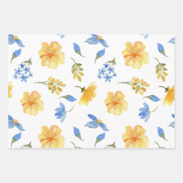 Yellow Floral blue tiles Italian Brautparty Geschenkpapier Set