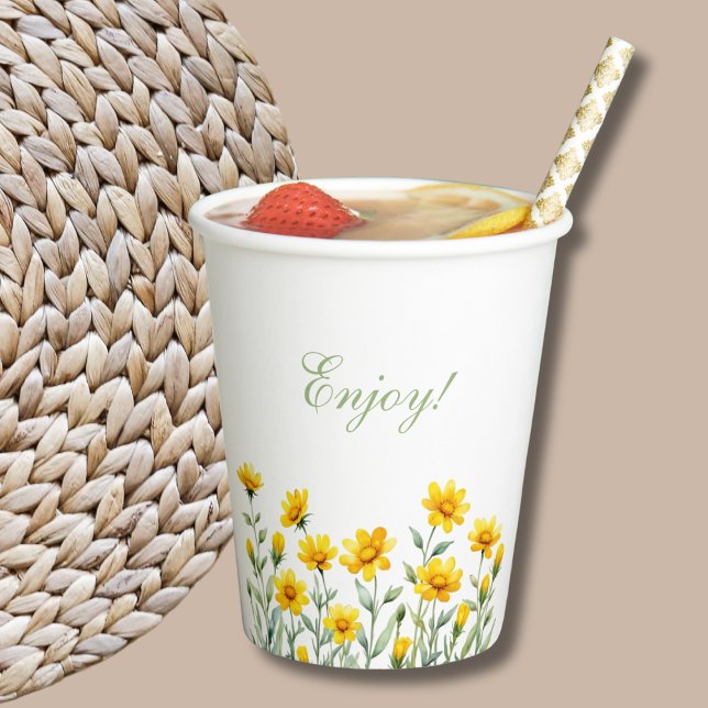 Yellow Floral Boho Chic Wildblume Brautparty Pappbecher (Von Creator hochgeladen)