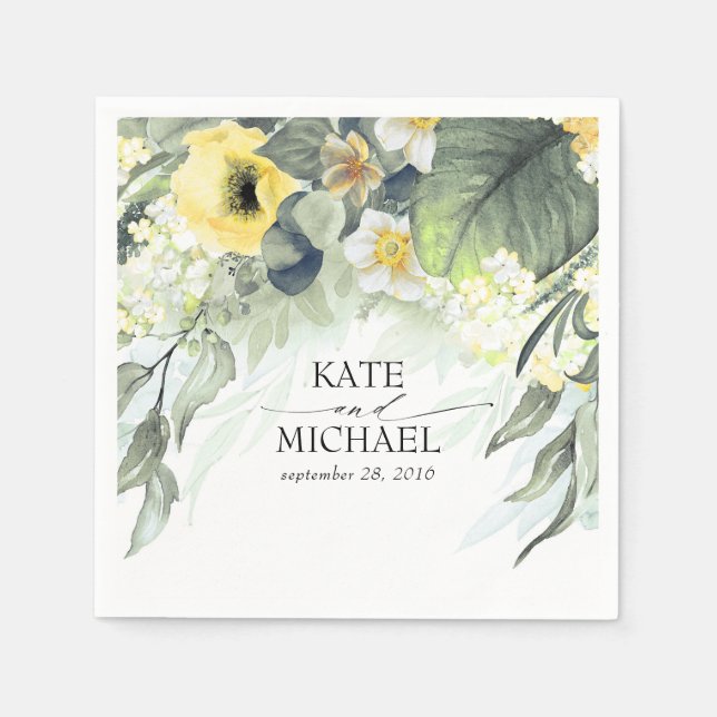 Yellow Floral Dreamy Garden Wedding Serviette (Vorderseite)
