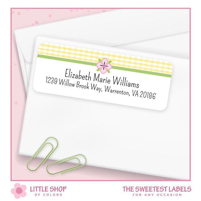 Yellow Floral Gingham Rücksendeadresse (Von Creator hochgeladen)