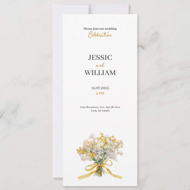 Yellow floral golden chic wedding invitation (Devant)