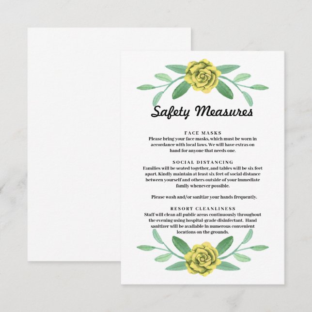 Yellow Floral Greenery Foliage Safety Measurement  Ankündigung (Vorne/Hinten)