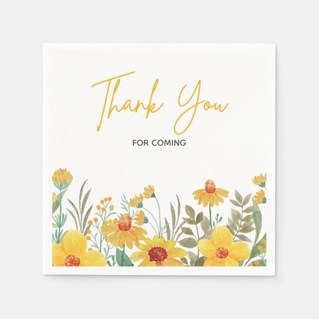 Yellow Floral Illustration Wedding Vielen Dank Serviette (Vorderseite)