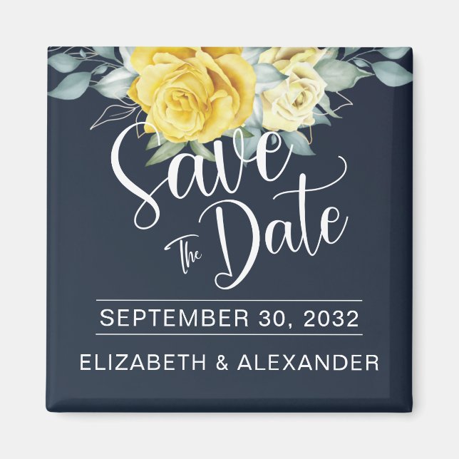 Yellow floral Klasse Foto Hochzeit speichern das D Magnet (Vorne)