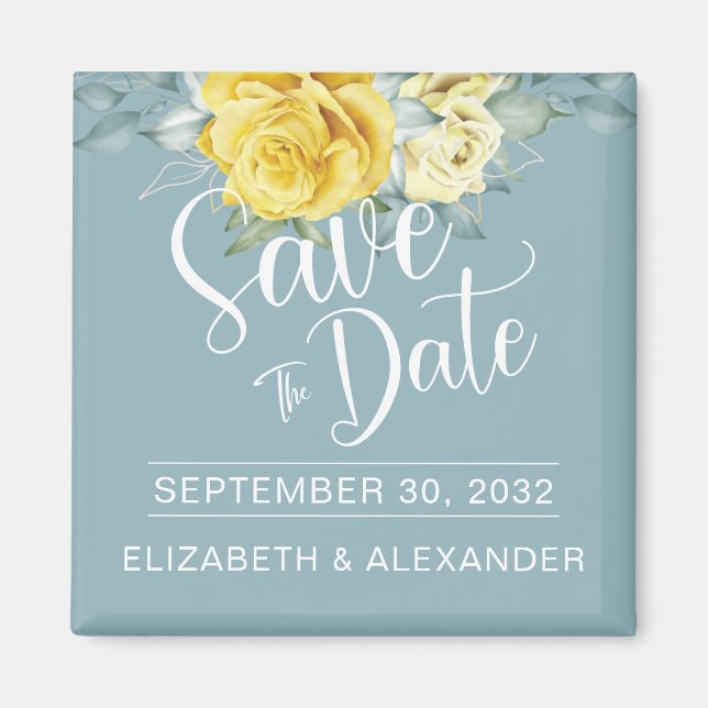 Yellow floral Klasse Foto Hochzeit speichern das D Magnet (Vorne)