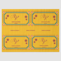 Yellow Floral Monogram Initials Indian Wedding