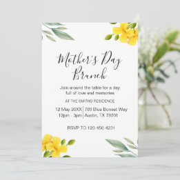 Yellow Floral Mother's Day Brunch Party Einladung