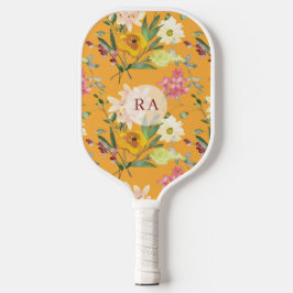 Yellow Floral Personalized Initials Pickleball Schläger