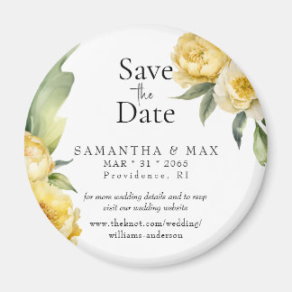 Yellow Floral Round Save the Date Wedding Magnet