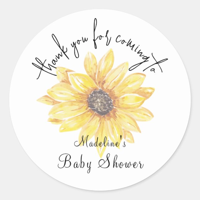 Yellow Floral Sunflower Babydusche Vielen Dank Runder Aufkleber (Vorderseite)