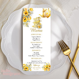 Yellow Floral tea cups with teapot baby shower Menükarte