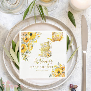 Yellow Floral Tee Party Cups Kinderdusche Serviette