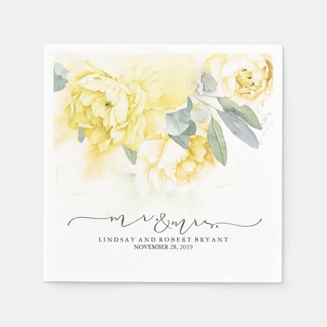 Yellow Floral Watercolor Wedding Napkins Serviette (Vorderseite)