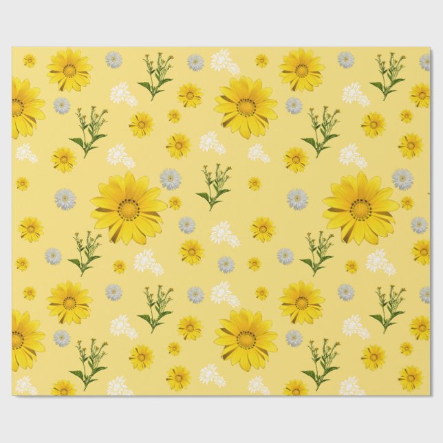 Yellow Floral Wrapping Paper Geschenkpapier (Flach)