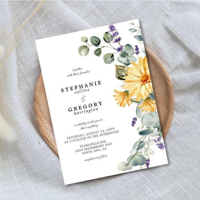 Yellow Florals Eucalyptus Wedding Einladung (Von Creator hochgeladen)