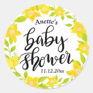 Yellow Florals   Handgeschriebene Babydusche Runder Aufkleber