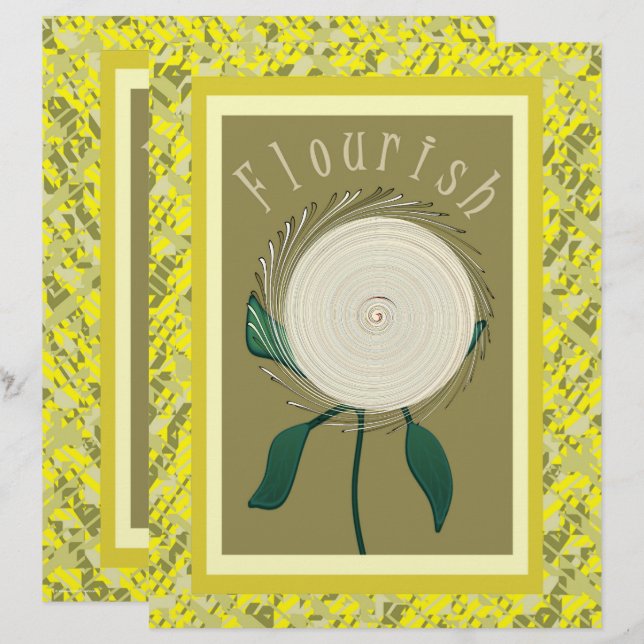 Yellow Flourish Flower Scrapbook Paper 2-Sided Pag (Vorne/Hinten)