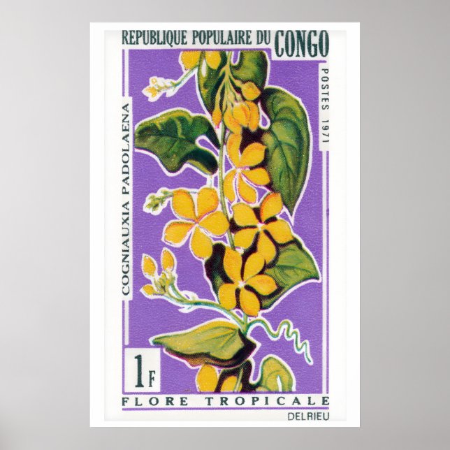 Yellow Flower Bunch - Vintage Congo Art - Postage Poster (Vorne)