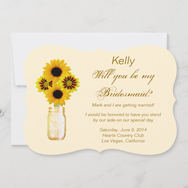 Yellow Flowers Mason Jar Bridesmaid Card Einladung (Vorderseite)
