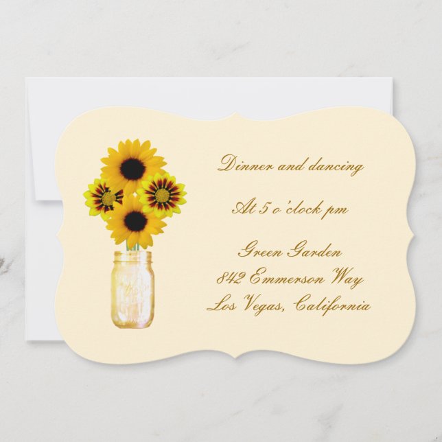 Yellow Flowers Mason Jar Empfang Card Einladung (Vorderseite)