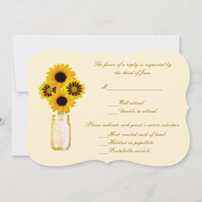 Yellow Flowers Mason Jar Response Card Einladung (Vorderseite)