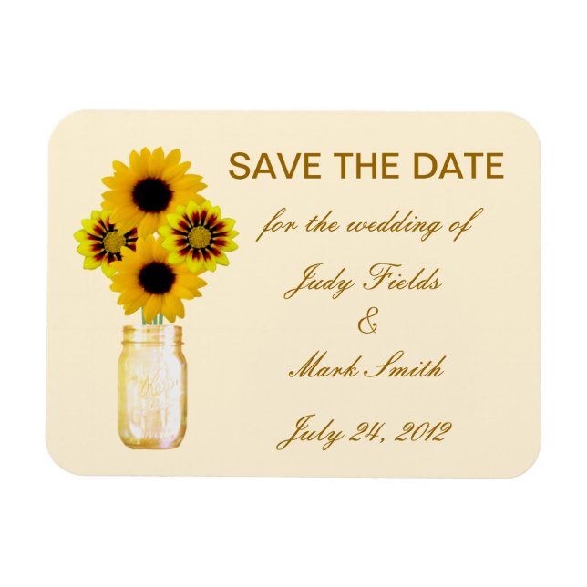 Yellow Flowers Mason Jar speichern das Date Magnet (Horizontal)