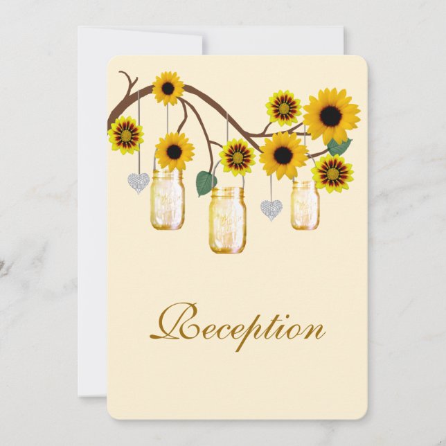 Yellow Flowers Mason Jars Empfang Card Einladung (Vorderseite)