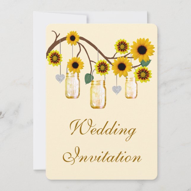 Yellow Flowers Mason Jars Wedding Einladung (Vorderseite)