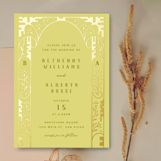 Yellow Foil Art Nouveau Arch Foil Einladung