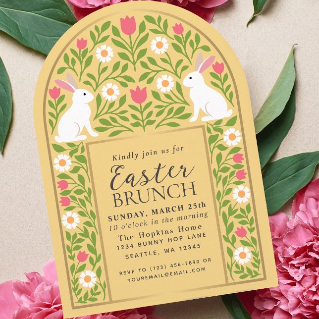 Yellow Folk Art Easter Brunch Arch Invitation (Créateur téléchargé)