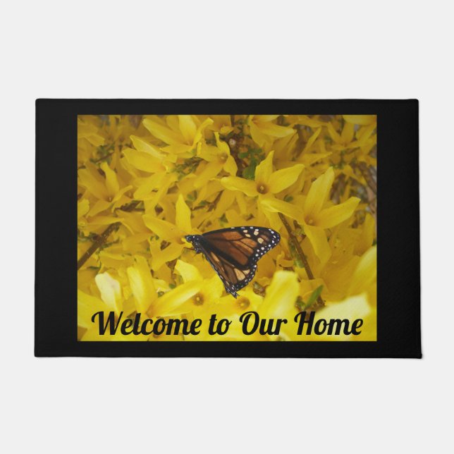 Yellow Forsythia Butterfly Welcome Zuhause Fußmatte (Vorderseite)
