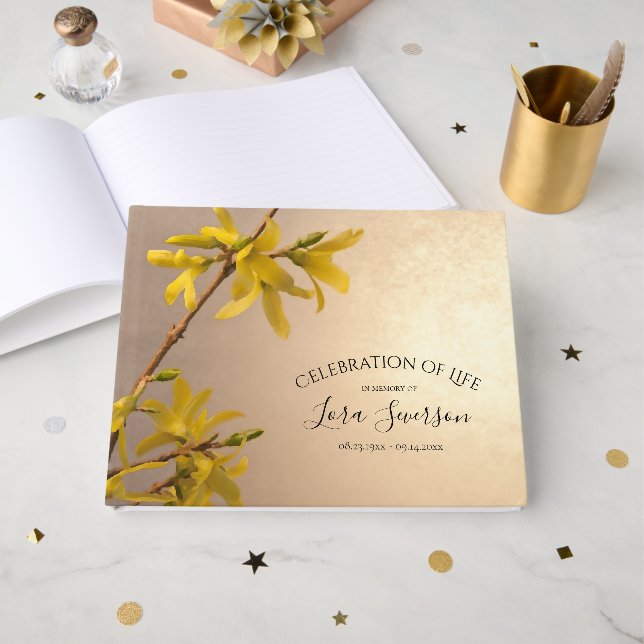Yellow Forsythia Feier zum Gedenken an das Leben Gästebuch (Vorderseite Offen)