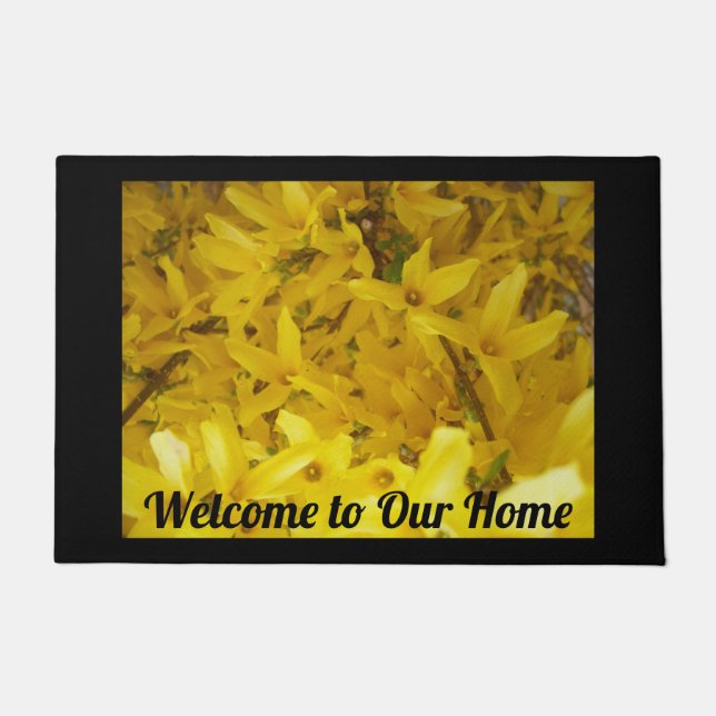 Yellow Forsythia Foto Willkommen auf unserer Zuhau Fußmatte (Vorderseite)