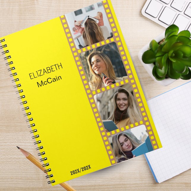 Yellow Foto Booth - Trendy Modern Personalisiert Notizblock (Photo Booth - Trendy Modern Personalized Science Spiral Notebook!)